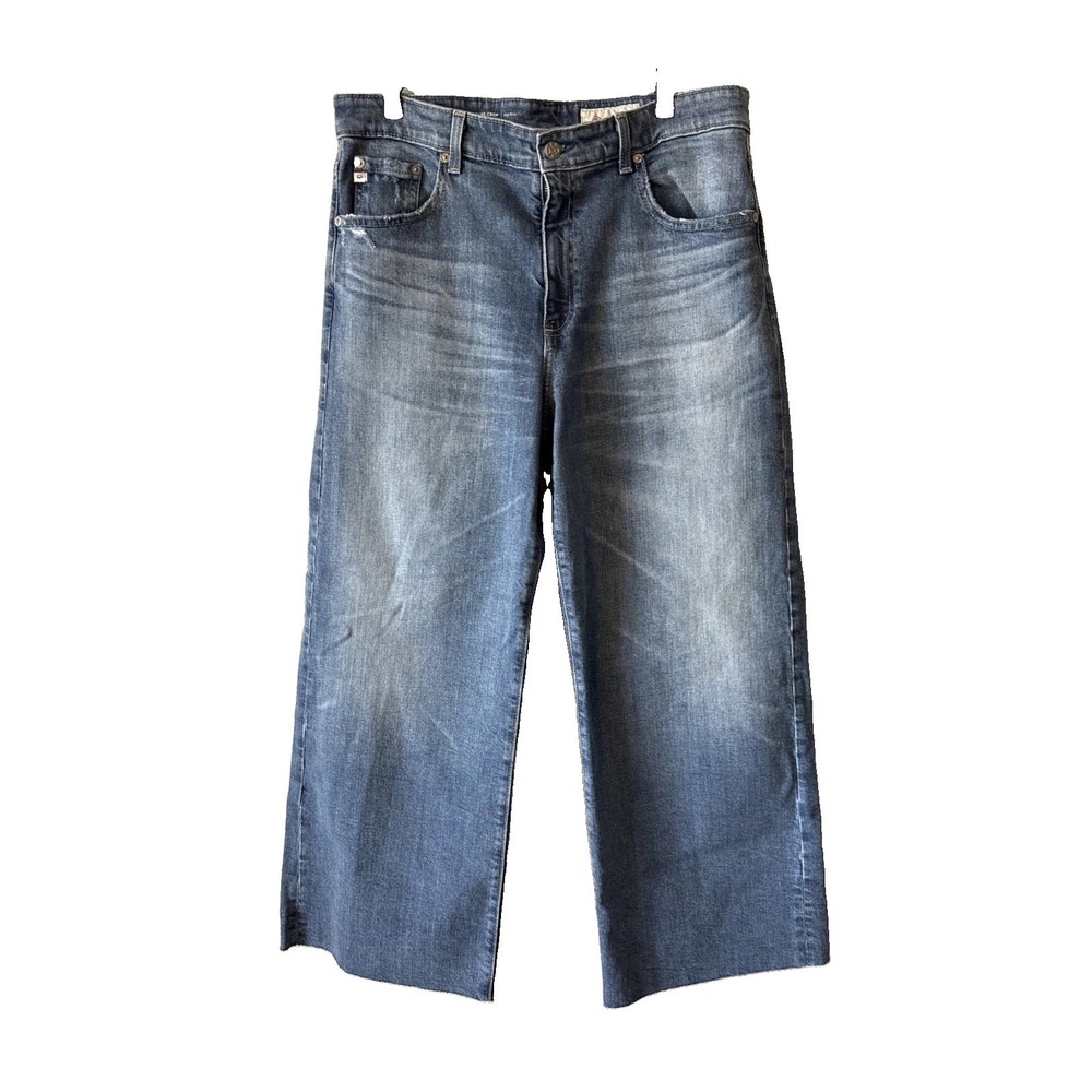 AG Adriano Goldschmied Saige Wide Leg Crop Jeans Blue Mid Rise Size 30